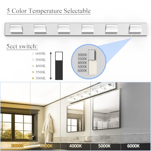 48inch Chrome Vanity Light for Bathroom with 5 Color Temperatures