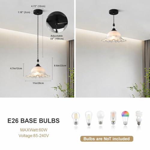 1 Pack Vintage Matte Black Crystal Transparent Glass Pendant Light Fixtures (Black / 1-Light)