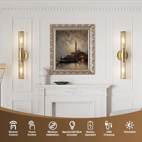Champagne Gold Battery Operated Wall Sconces Set of 2
