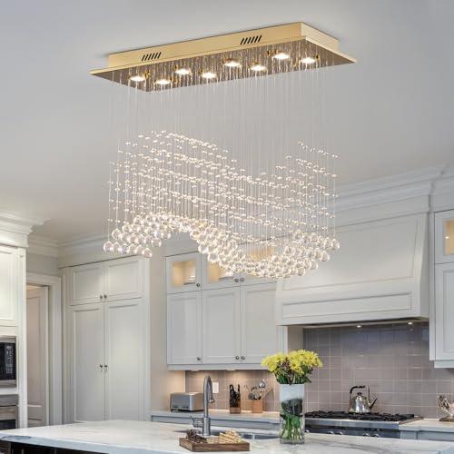 Rectangular Gold Crystal Chandelier for Dining Room