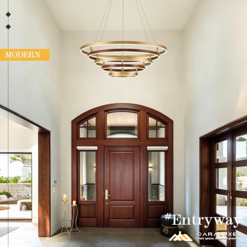 5 Ring LED Chandelier Modern Chandeliers Red Walnut Wood Gold Dimmable 31''