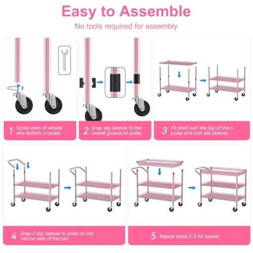 Pink Rolling Utility Cart with Wheels
