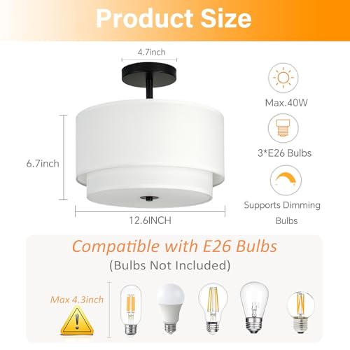 3 Light Semi Flush Mount Ceiling Light Fixture