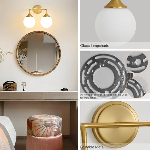 Brushed Gold Bathroom Light Fixtures Over Mirror Vanity 2