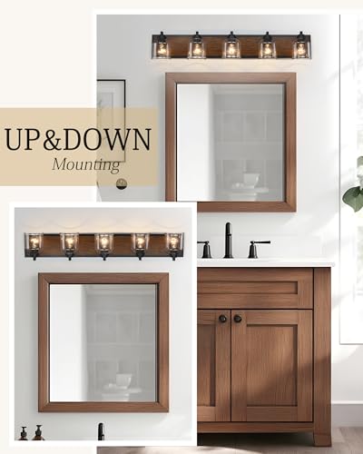 5 Light Bathroom Vanity Lights Large 40" with Bubble Glass Shades (5 Count)