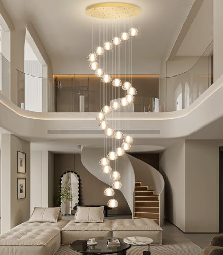 30 Lights Modern Chandeliers for High Ceiling Large Crystal Chandeliers LED Long Handing Light Fixture for Entrance Hallway Foyer Staircase 3000K