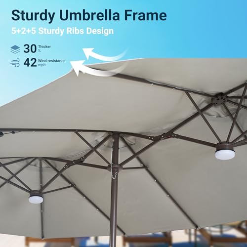 15 Ft Umbrella Outdoor Patio Solar Lights With Base