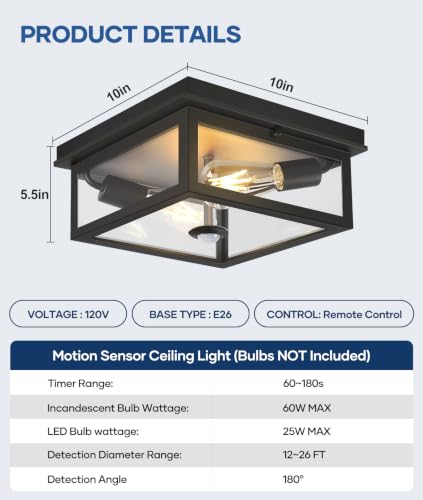 Motion Sensor Outdoor Ceiling Light with Remote