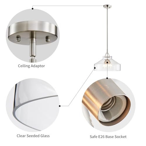 Chandelier Rustic Farmhouse Industrial Round Ceiling Pendant LED Light Fixture with Clear Glass Shades for Dining Room Kitchen Island Foyer Entryway