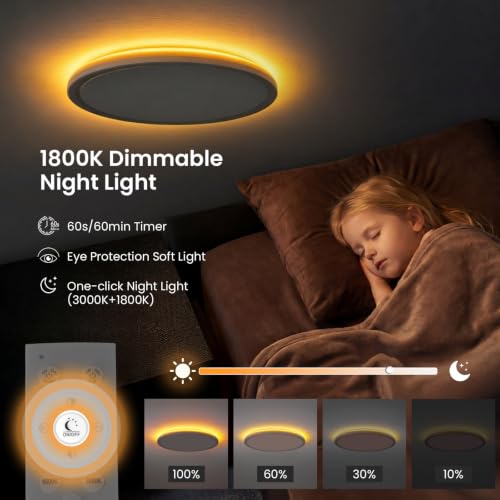 12inch LED Flush Mount Ceiling Light with Night Light (White / 2 pack)