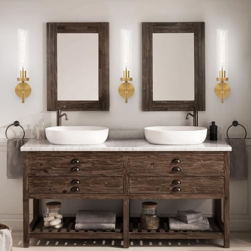 Brass Wall Sconces Set of Two with White Lights