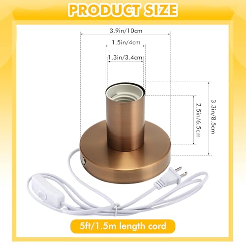 2 Pcs Polished Metal Desktop Lamp Base E26 E27 Screw Light Bulb Holder Sockets Night Light Base Lamp Replacement for Holding Bulb 6 Feet Cord on Off Switch Plug (2 Count)