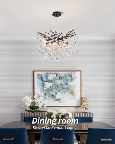 Modern Tree Branch Crystal Chandelier Luxury Blacl Crystal Pendant Lighting 23.6" Contemporary 8