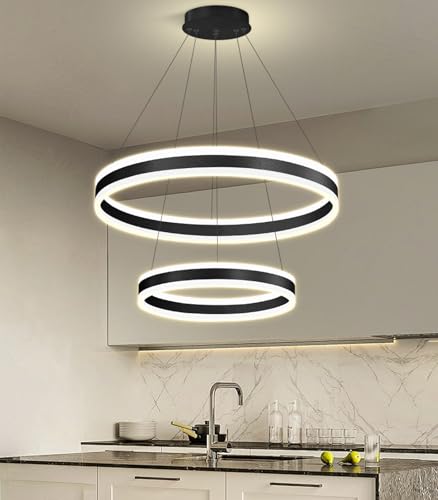 D15.7''+23.6'' Modern Ring Chandelier for Dining Room LED Dimmable Pendant Lighting Chandelier for Living Room Foyer Bedroom Entryway 3000K