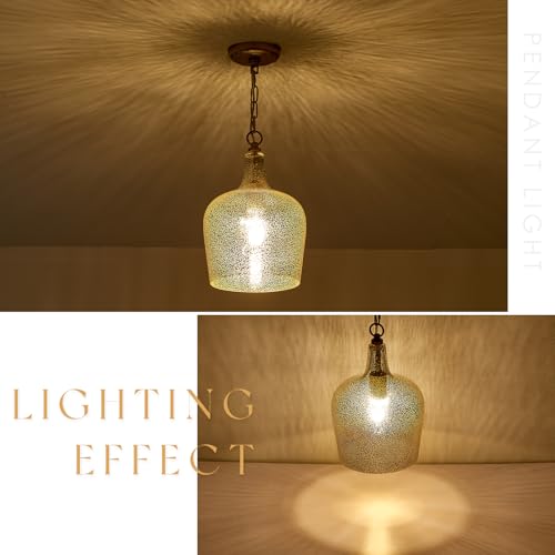 10” Large Silver Plated Hammered Glass Pendant Light Industrial Dome Modern Pendant Lighting Fixtures for Kitchen Island Dining Room Hallway