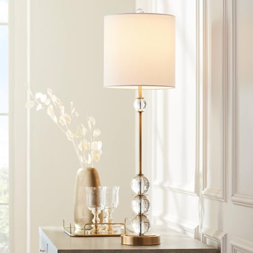 Halston 32 1 2" Large Buffet Table Lamp Brass USB Dimmer Modern Cord