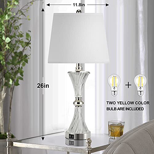 Touch Control Table Lamp for Bedrooms 3 Way Dimmable White Drum Shade Modern Bedsides Nightstand lamp Set of 2 with 2 USB Charging Port