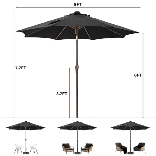 9 FT Patio Umbrella with lights Outdoor Umbrella for patio Black