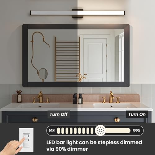 Modern LED Bathroom Vanity Light 48 inch 32W Dimmable 3CCT Bathroom Light Fixture Over Mirror Rectangle Bath Vanity Light Bar with Double Layer Acrylic Shade (48 inch(es))