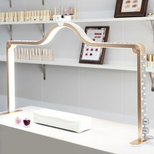 Nail Light for Desk Half Moon Light for Nail Desk 34Inch Foldable LED Table Lamp Manicure for Table Adjustable Dimmable Half Moon Lamp for Lash Beauty Tattoos Crafts Gold