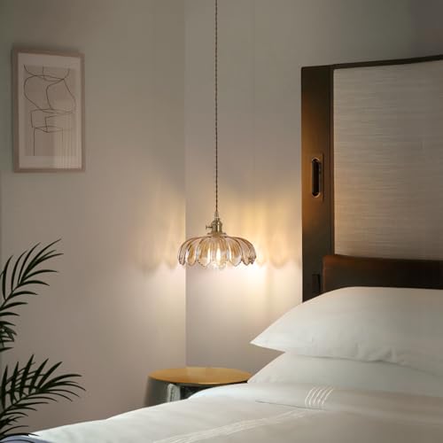 Pendant Light with Amber Scindapsus Glass Lmapshade