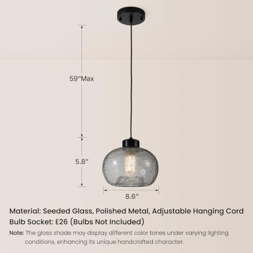 8.6" Black Grey Globe Seeded Glass Kitchen Island Pendant Light