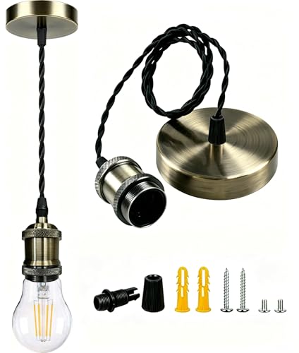 UL Listed] Vintage Brass Pendant Light Kit Industrial