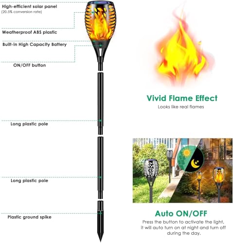 6 Pack Solar Lights Outdoor Flickering Flame Solar Torch Lights (6 Count)