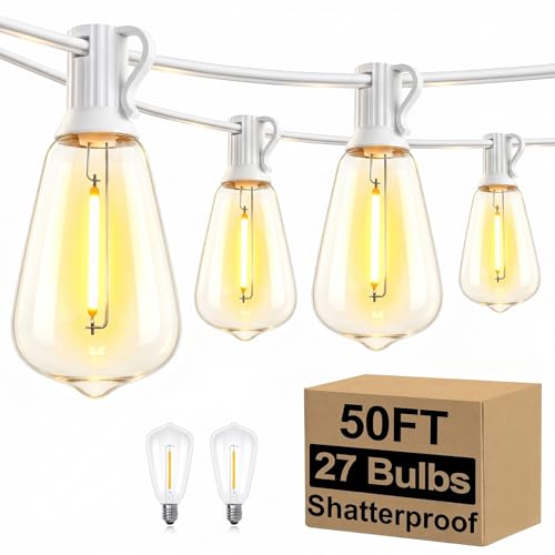 50FT LED String Lights 27 Bulbs Outdoor Waterproof Dimmable