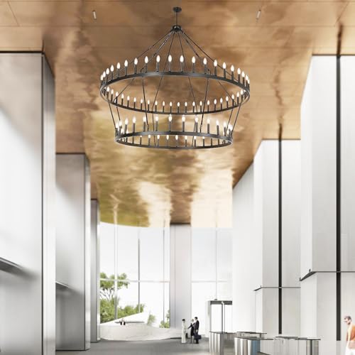 Rustic Farmhouse Wagon Wheel Chandelier Oil Rubbed Bronze Large Chandeliers for High Ceilings 2 Tier 80Lights 78.7 Inch for Dining Room Living Room Foyer Porch Kitchen Island
