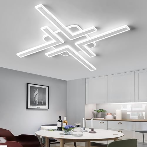 Modern LED Ceiling Lihgt with Remote Control Sputnik Flush Mount Ceiling Light Fixture 3 Color Dimmable White Chandelier for Kitchen Dining Room Living Room Bedroom