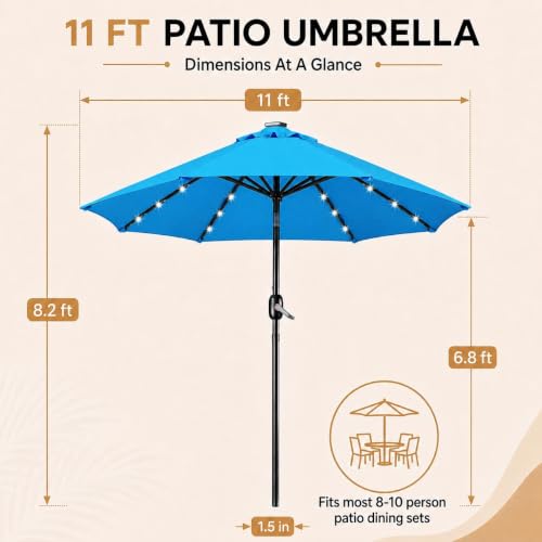 11FT Solar Patio Umbrella w