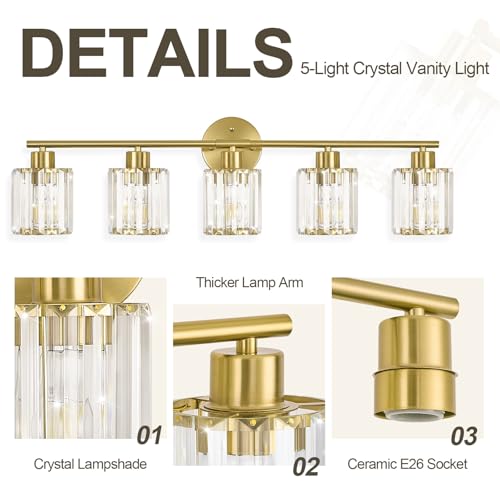 Modern Gold Crystal Bathroom Light Fixtures