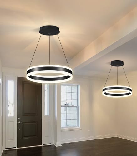 D15.7'' Modern Ring Chandelier for Dining Room LED Dimmable Pendant Lighting High Ceiling Chandelier for Living Room Foyer Bedroom Entryway 3000K