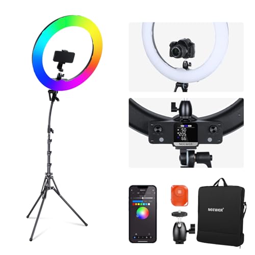 18 Inch RGB LED Ring Light APP Control with Tripod Stand and Phone HolderCompatible with iPhone for Selfie Makeup Lash Studio Streaming Video Recording Lighting