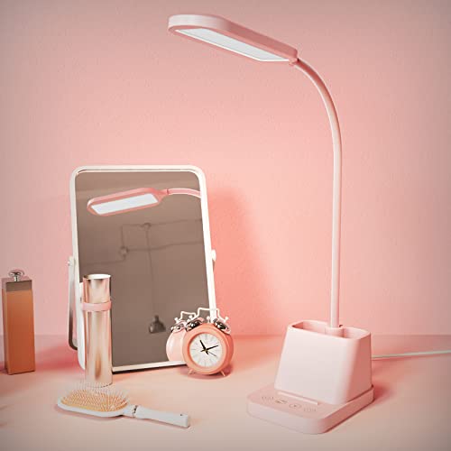 Pink Cute Desk Lamp with USB Charging Port for Kids Teen Girls Women
