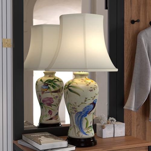 29" Floral White Porcelain Lamp