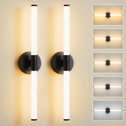 Wall Sconces Set of 2 Hardwired LED Vanity Light Black 23"