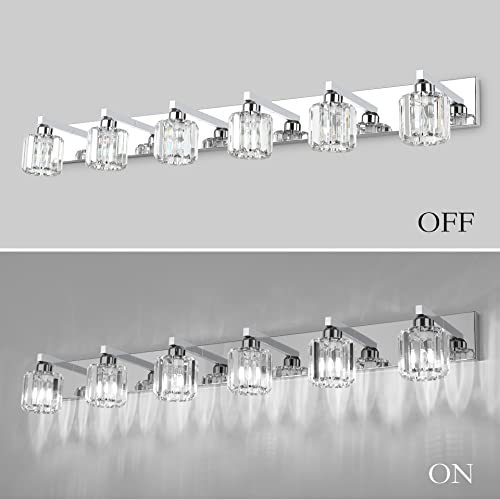 Bathroom Vanity Light Crystal Vanity Lighting Fixtures 6 Lights Chrome Vanity Light for Bathroom
