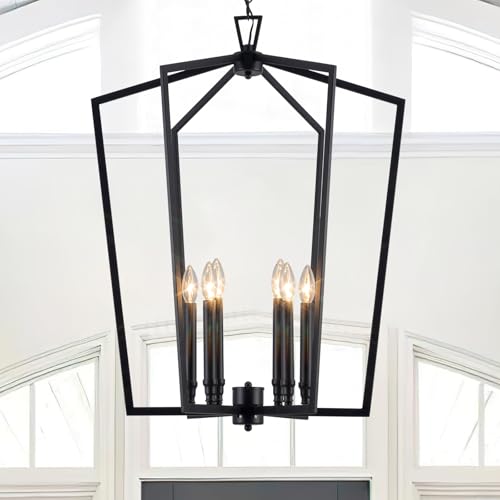 Modern Black Farmhouse Lantern Chandelier for Entryway Foyer