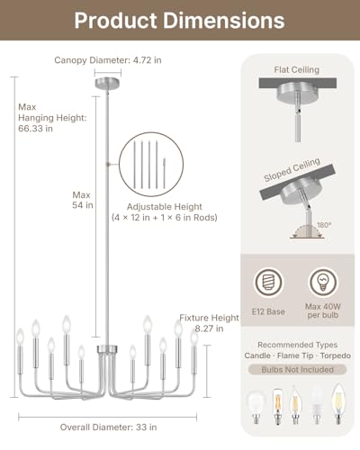 10 Light Brushed Nickel Chandelier