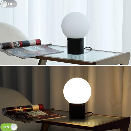 Small Table Lamp for Nightstand with Frosted Glass Globe Lamp Shade