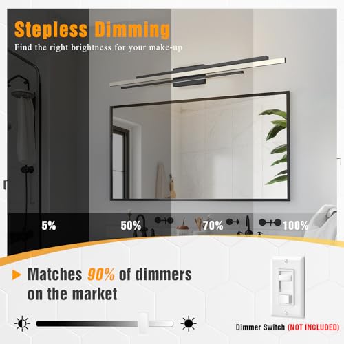 Modern LED Vanity Light 48 Inches Long Black LED Wall Light Over Vanity Mirror Hardwired Wall Mount Lighting Fixture 5CCT