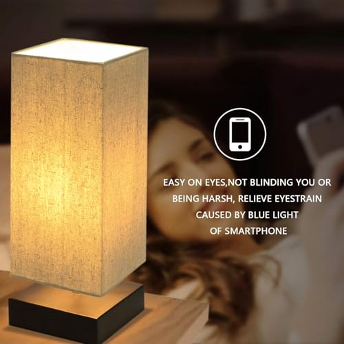 Touch Control Table Lamp Bedside 3 Way Dimmable Touch Desk Lamp Modern Nightstand Lamp with Square Fabric Lamp Shade Simple Night Light for Bedroom Living Room Office