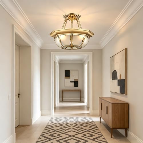 Brass Semi Flush Mount Chandelier for Dining Room