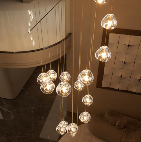 LED Glam Chandelier 138 inches Long Light Luxury Crystal Ceiling Chandeliers Remote Dimmable High Ceiling Pendants Lighting Fixtures Gold 20 Lights