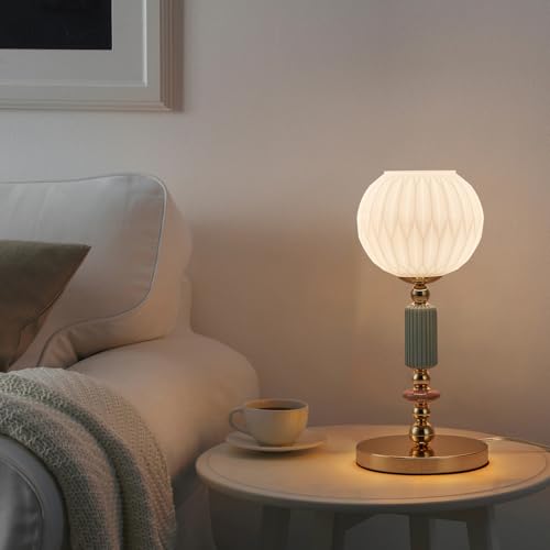 Modern Milk White Glass Table Lamp Bedside Nightstand Lamp Metal Desk Light with Plug Cord Switch for Bedroom Living Room Dining Room