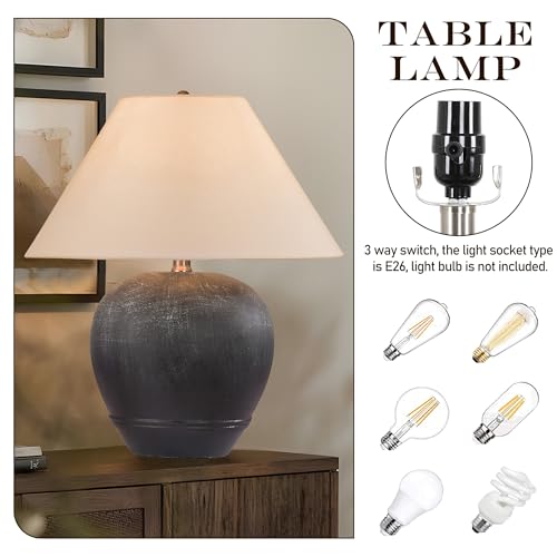 21'' Large Gray Base Ceramic Basin Table Lamp Set of 2 for Bedroom (2 Count)