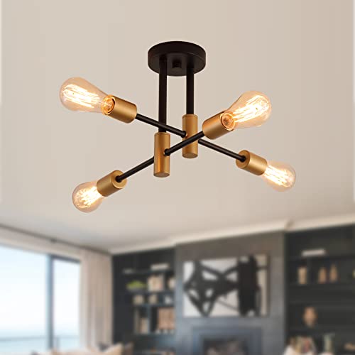 Black and Gold Modern Sputnik Chandelier Ceiling Light Fixtures