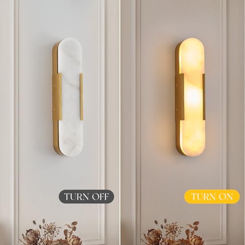 Modern Alabaster Wall Sconce Brushed Brass Finish